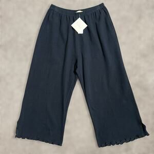 Chalet Pants MEDIUM Cropped 100% Cotton Lettuce Trim Waffle Knit Elastic Waist